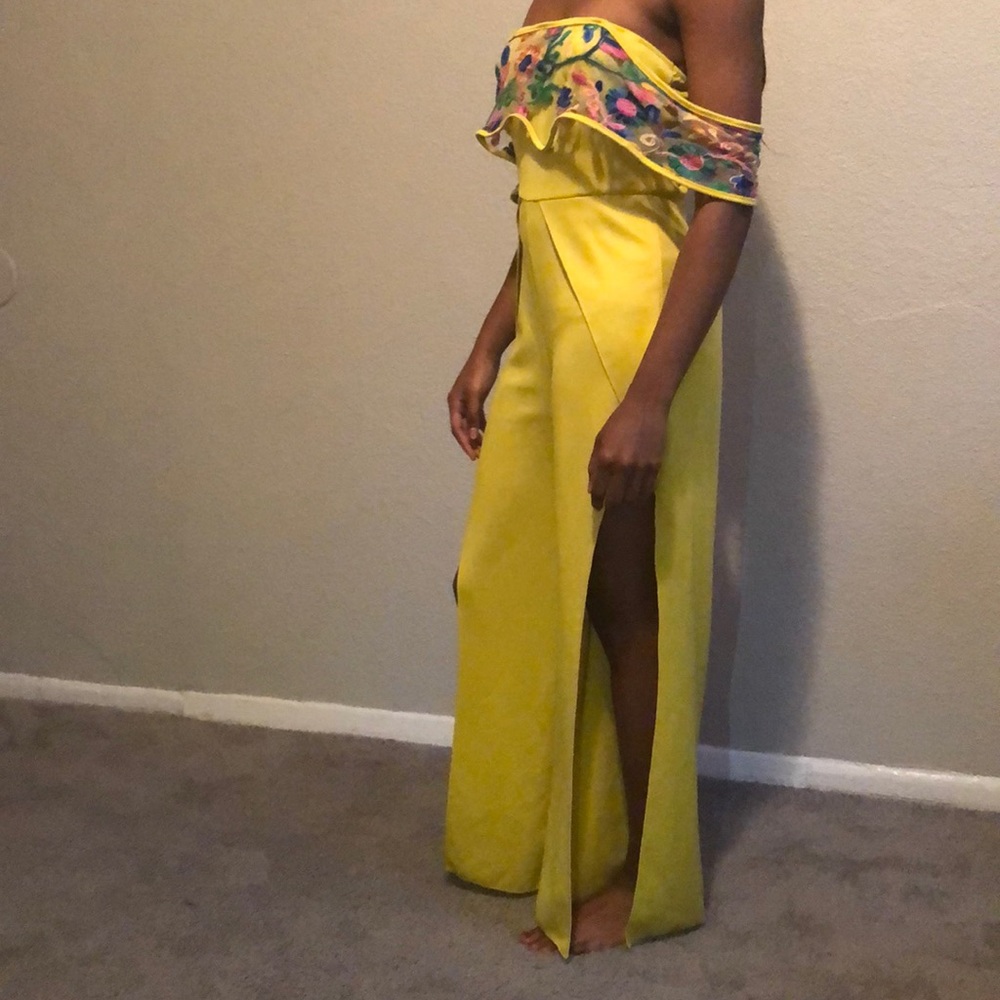 All yellow with colorful flare one piece